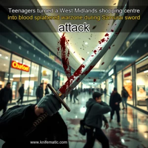 Artistic representation for Teenagers turned a West Midlands shopping centre into blood splattered warzone during Samurai sword attack